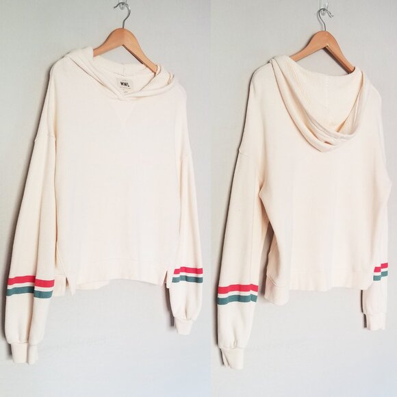 Madewell MWL Airyterry Hoodie Sweatshirt: Stripe-Sleeve Edition Small Cotton $80 - Picture 7 of 16